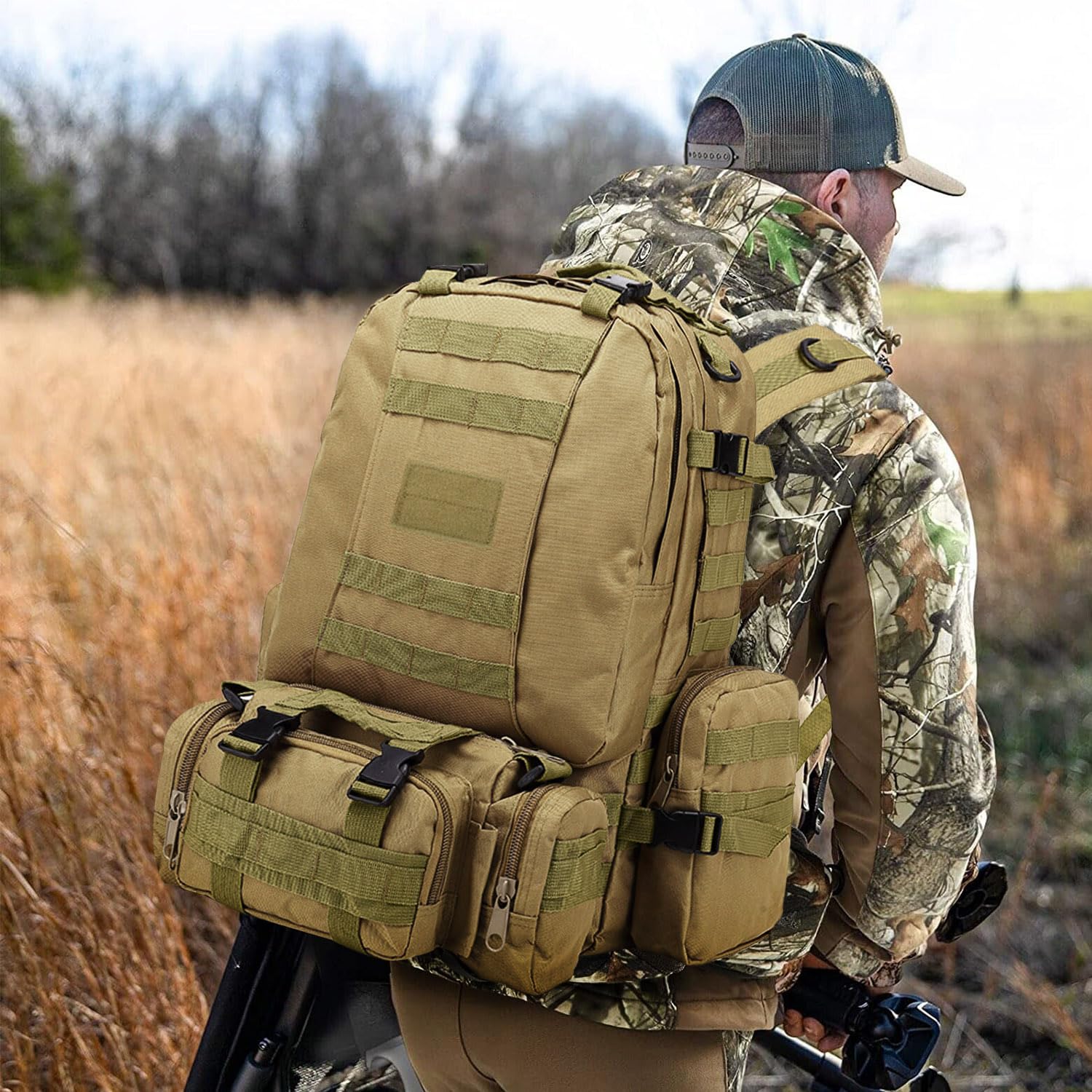 aiGear 55L Zaino Tattico Militare Grande Capacità Impermeabile Kaki | Militare Zaino, Borsone da Viaggio per Uomo/Donna, per Sport all'aperto Trekking Escursioni Pesca Palestra Camping