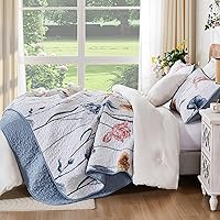 Vista 3 de WONGS BEDDING Juego de edredón floral Queen, 3 piezas juego de cubrecama azul y rosa cubrecama botánica cubrecamas cubre cama edredones, juego