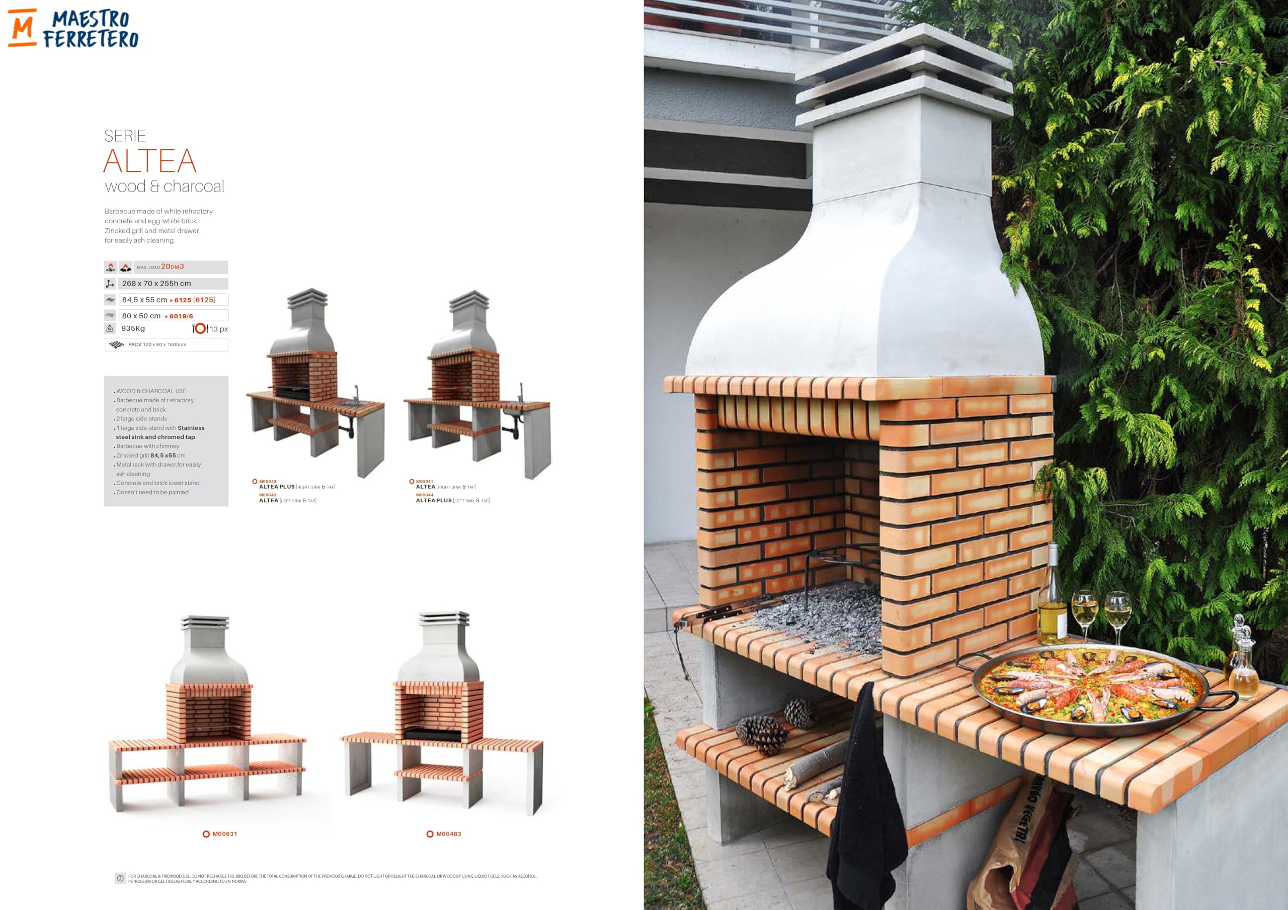 MAESTRO FERRETERO MOVELAR – Barbecue a legna prefabbricata e carbone modello Altea (grigio, arancione – 268 x 70 x 255 cm) Ref: M00042 – Cucina da esterno con lavabo per giardino e terrazza