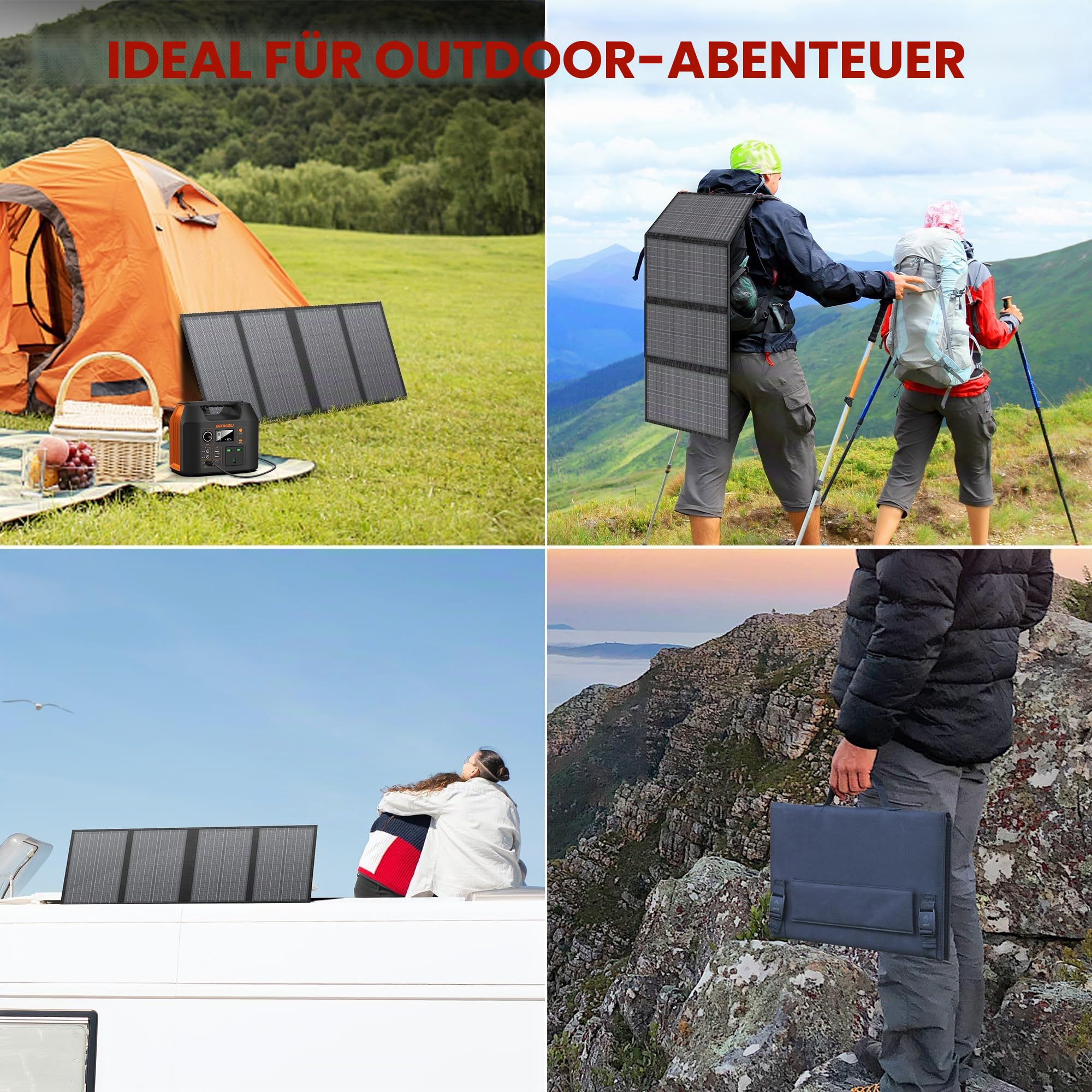 SinKeu 60W Tragbares Solarpanel für Powerstation, Solargenerator, Telefone, wasserdicht, faltbares monokristallines Solarladegerät mit DC/USB-A/Typ-C-Ausgängen für Outdoor-Camping, netzunabhängiges