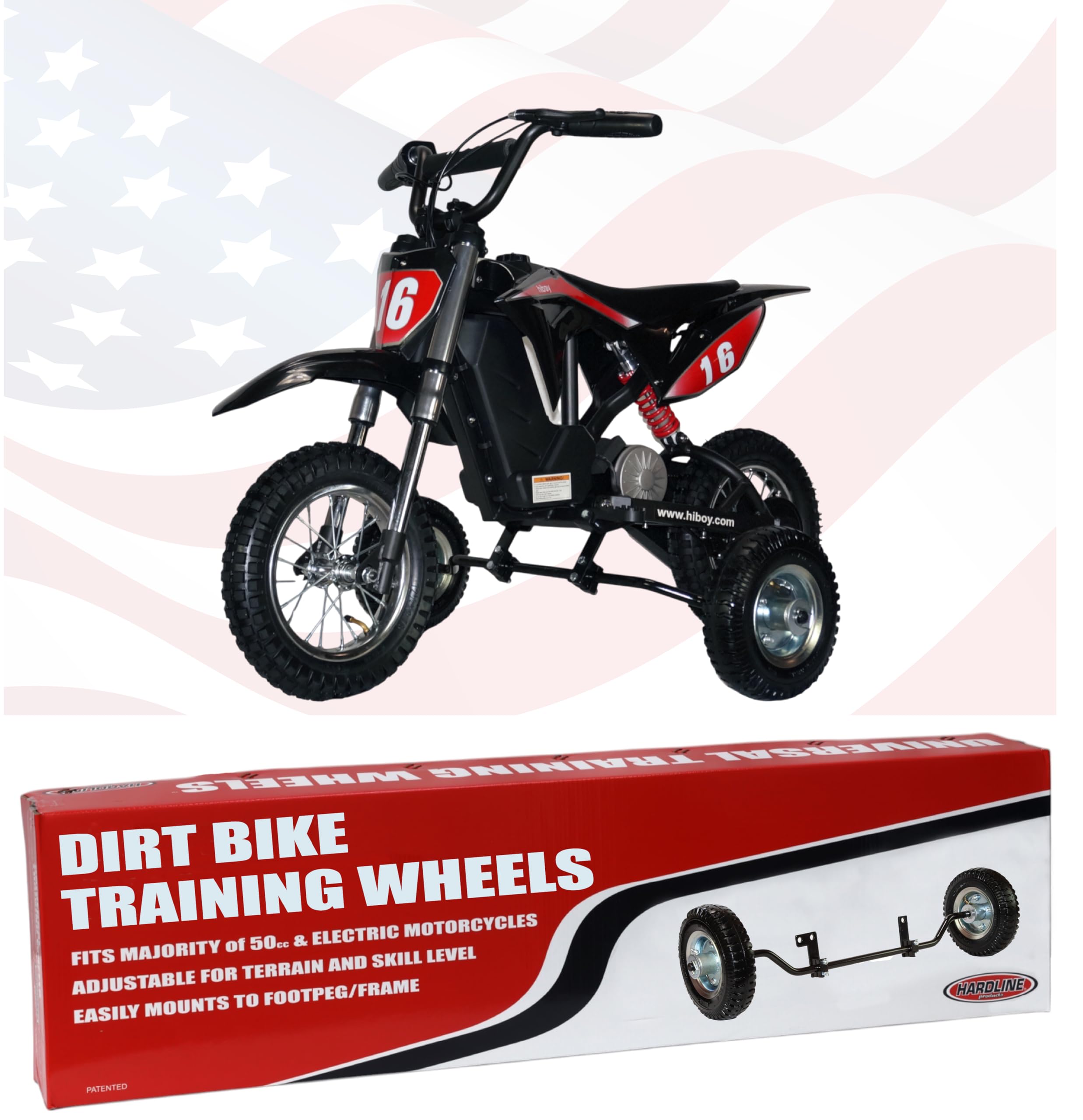 Hardline Products USA Wheels for Tots Training Wheels for Highboy DK1 36v - Evercross EV12m - Isinwheel A12 Electric Dirtbike.