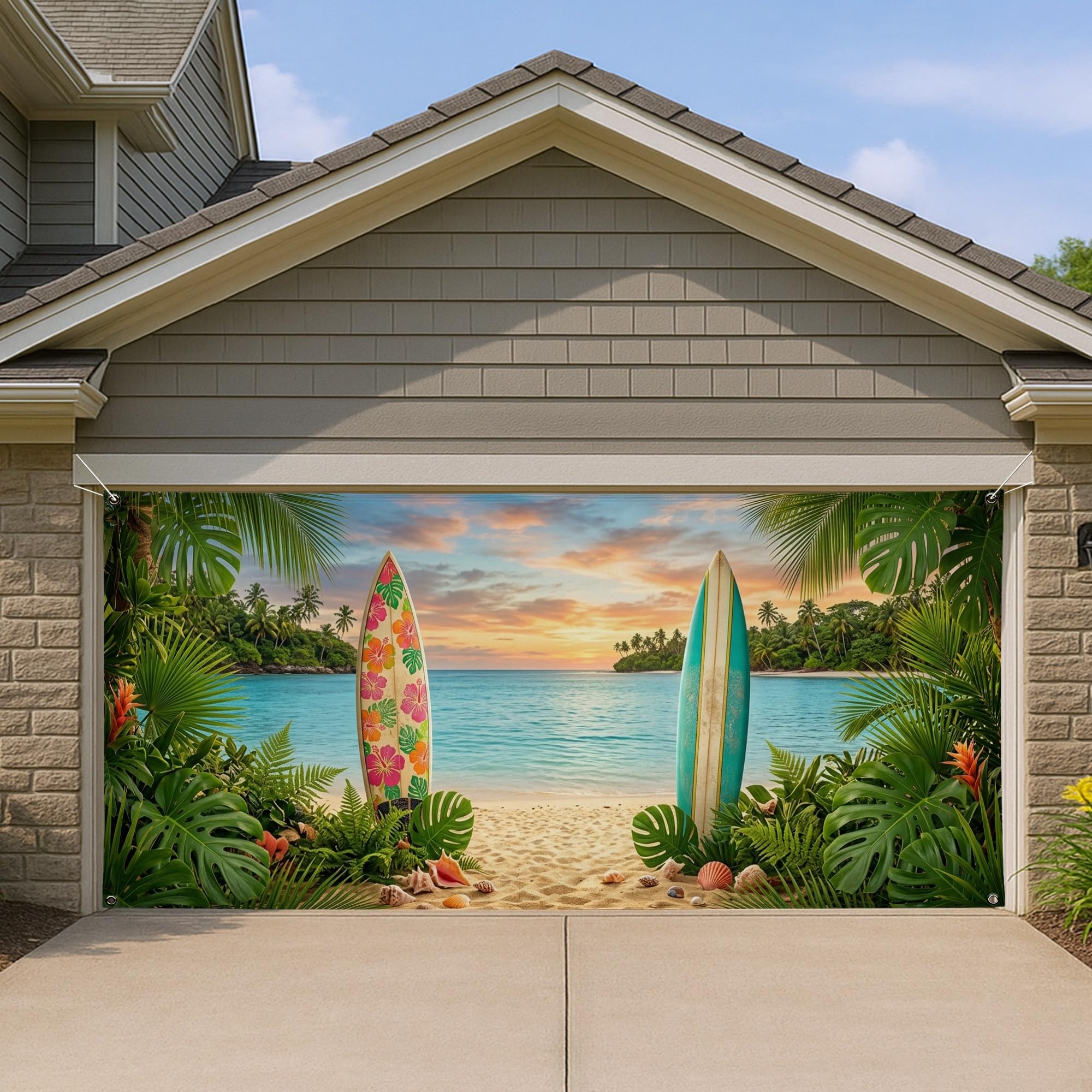 Planches de surf colorées d'été sur bâche géante pour décor de fête