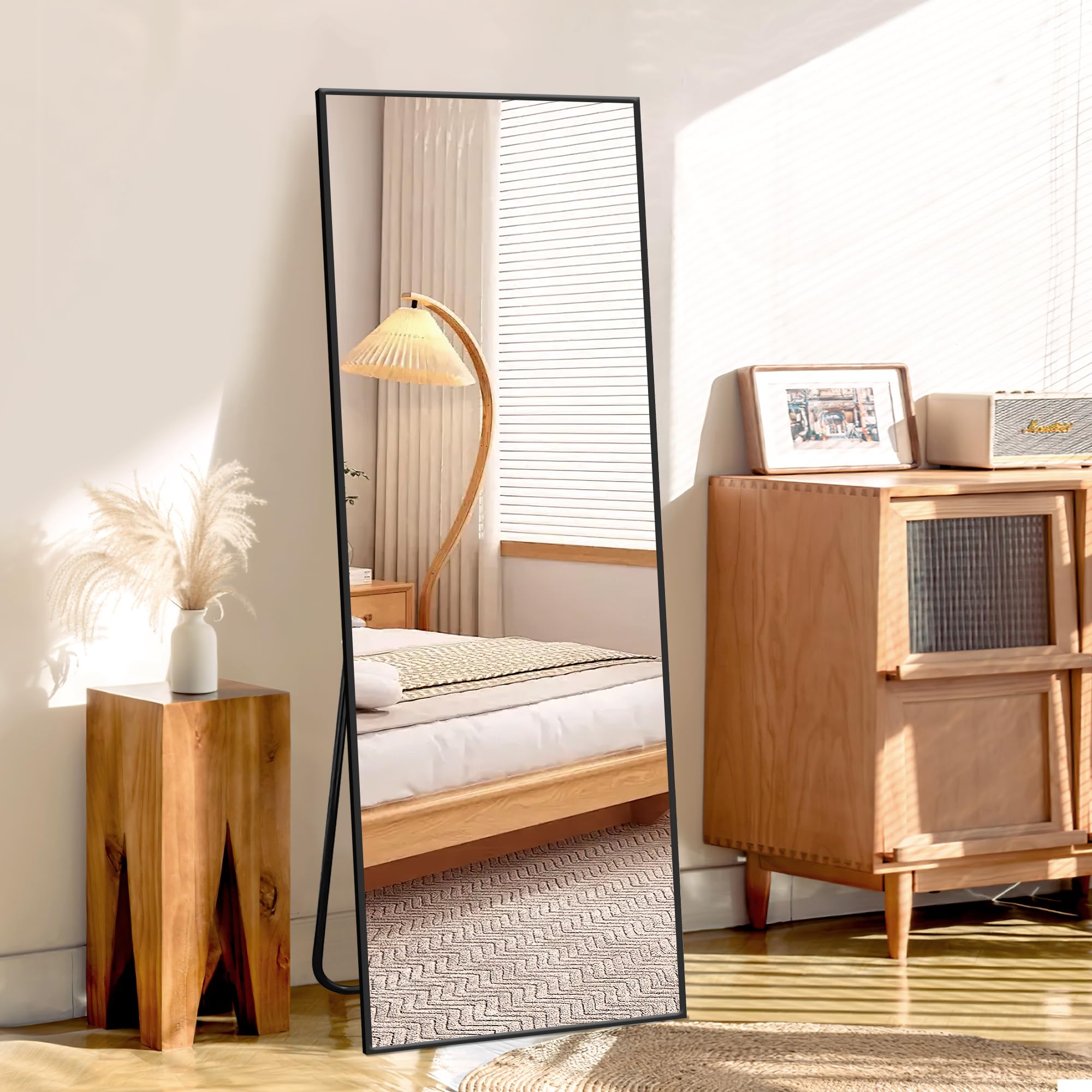 Full Length Mirror with Stand 57"x20",Floor Mirror Standing Hanging or Leaning Wall,Full Body Mirror for Living Room, Bedroom, or Cloakroom