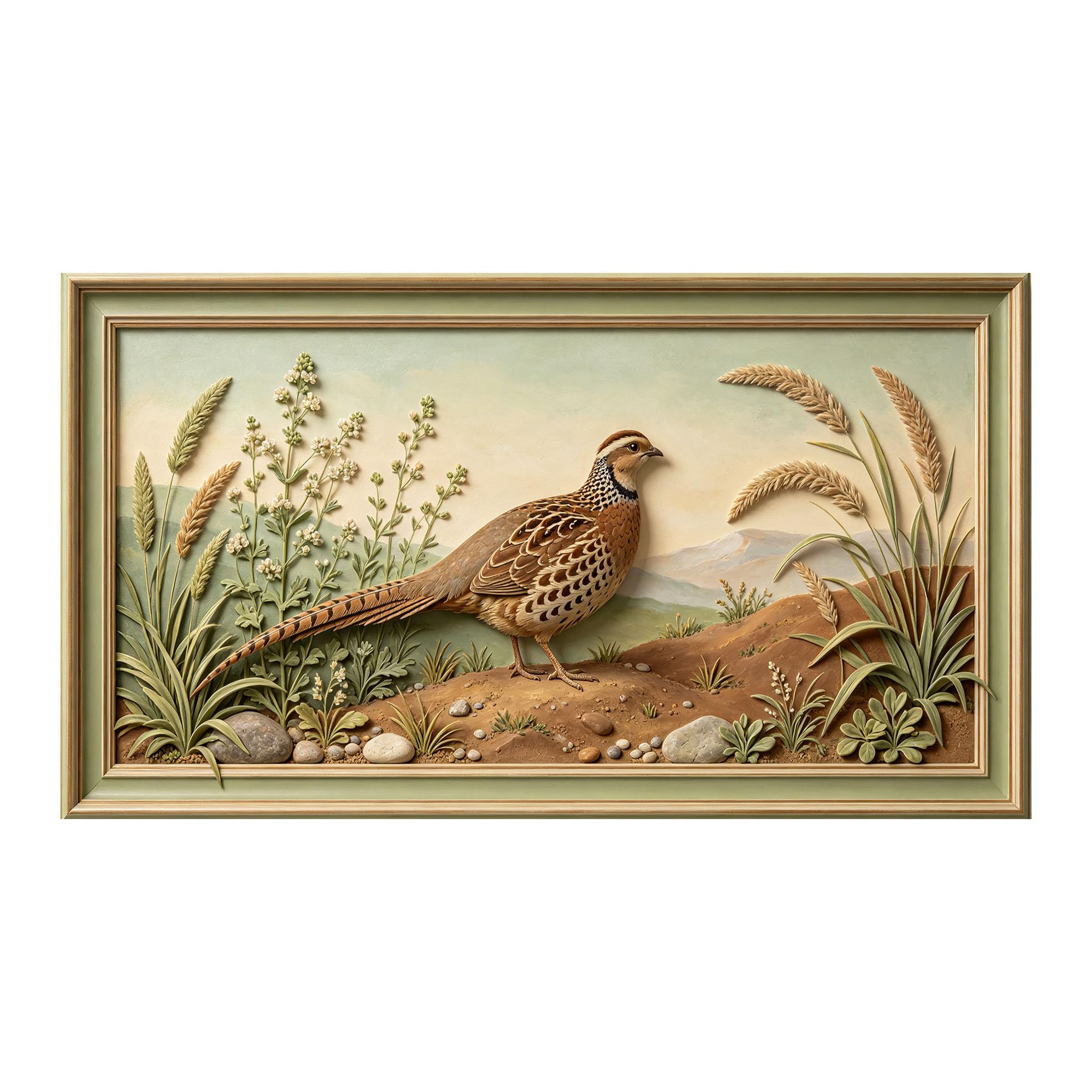 Murasolite 3D 3D Framed Wall Art 50cm×90cm Rustic Bird Meadow Relief Landscape SelfAdhesive Fabric Mural Wall Decor, Peel and Stick No Damage to Wall for Bedroom Living Room