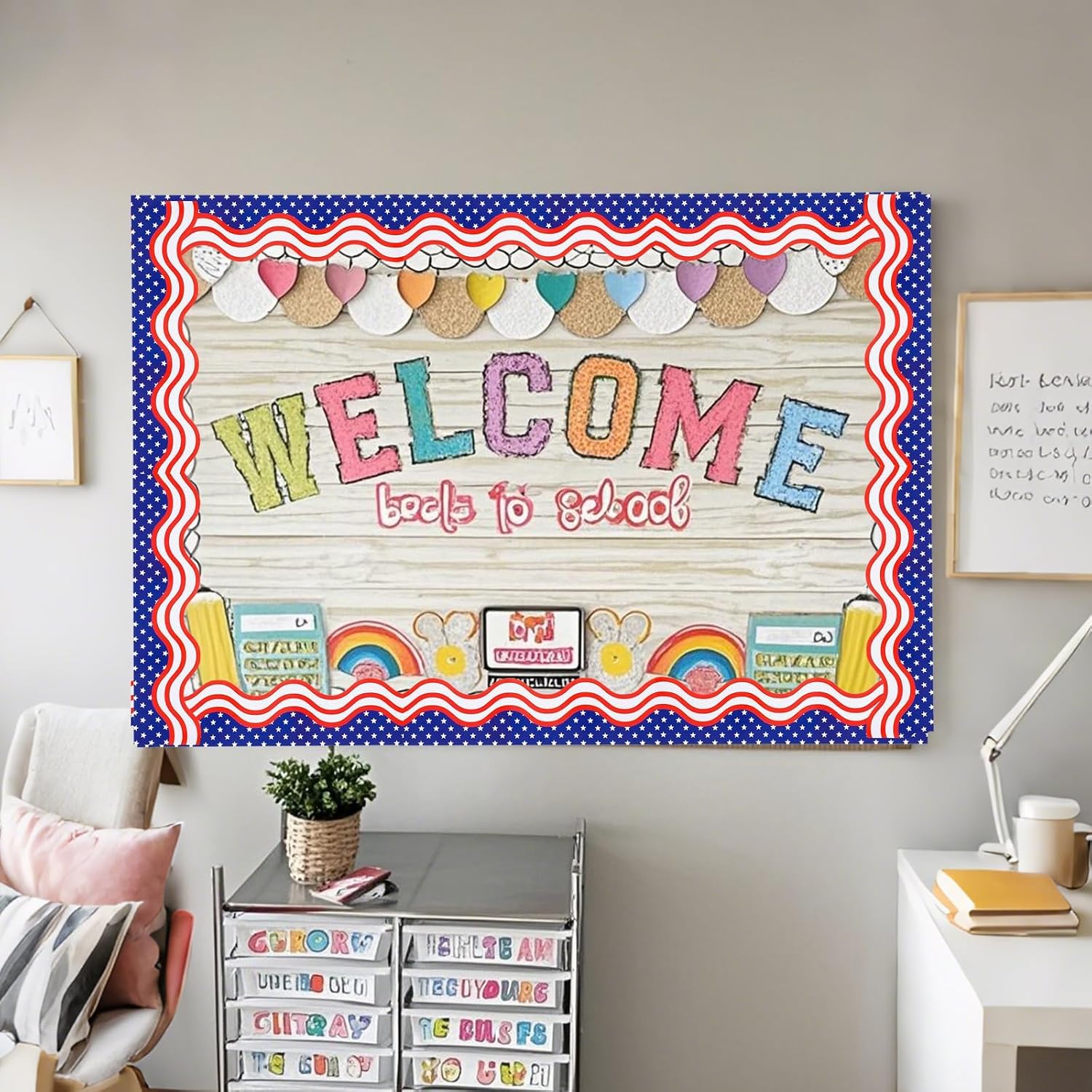 32ft 4th of July Patriotic Bulletin Board Borders Stars and Stripes Die-Cut Bulletin Board Trims Self Adhesive Scalloped Borders Decorations Stickers for School Classroom Office Chalkboard