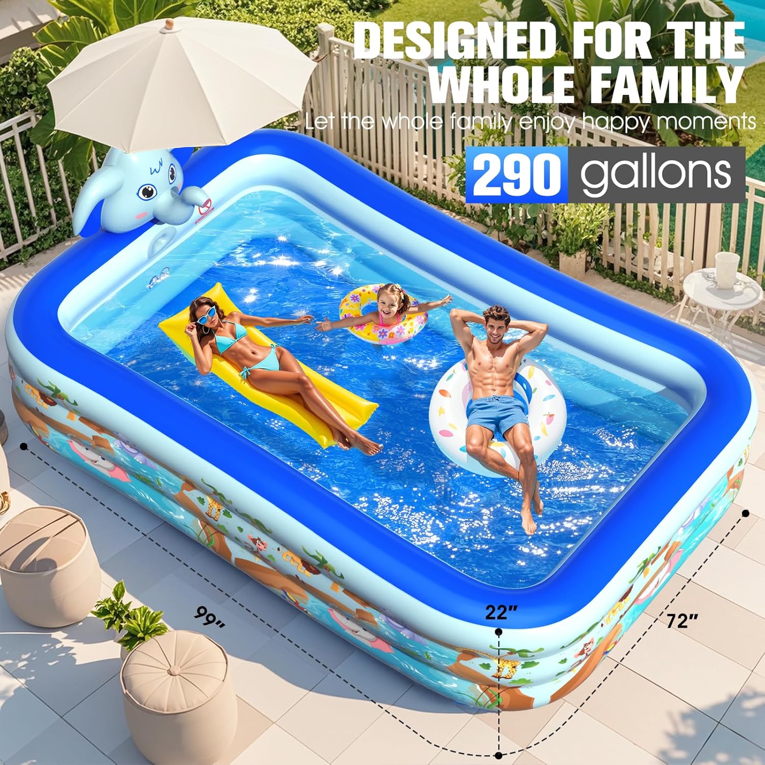 Inflatable Pools with Sprinkler,Upgraded Elephant Inflatable Swimming Pool,Kids Pools for Backyard,Large Inflatable Pool for Adults Blow up Pools,Oversized Thickened Family Inflatable Pool-Multi color