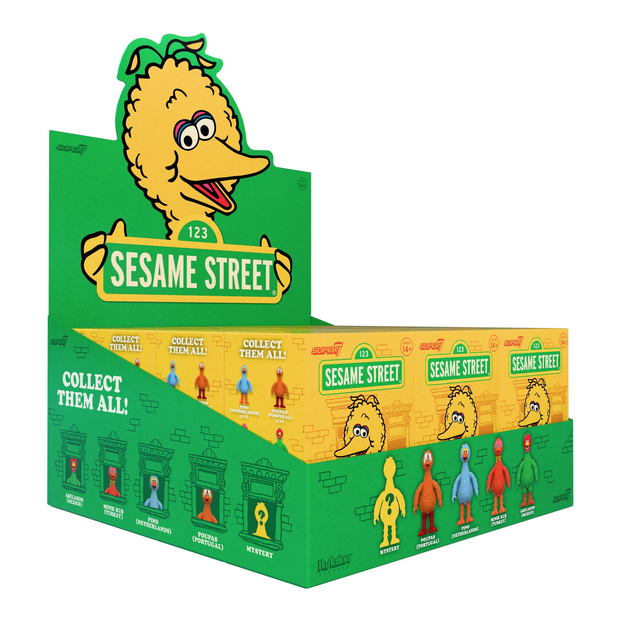 Super7 Sesame Street Big Birds Around the World Blind Box Flat - (12 Pack) 3.75" Sesame Street Action Figures - Classic TV Show Collectibles and Retro Toys