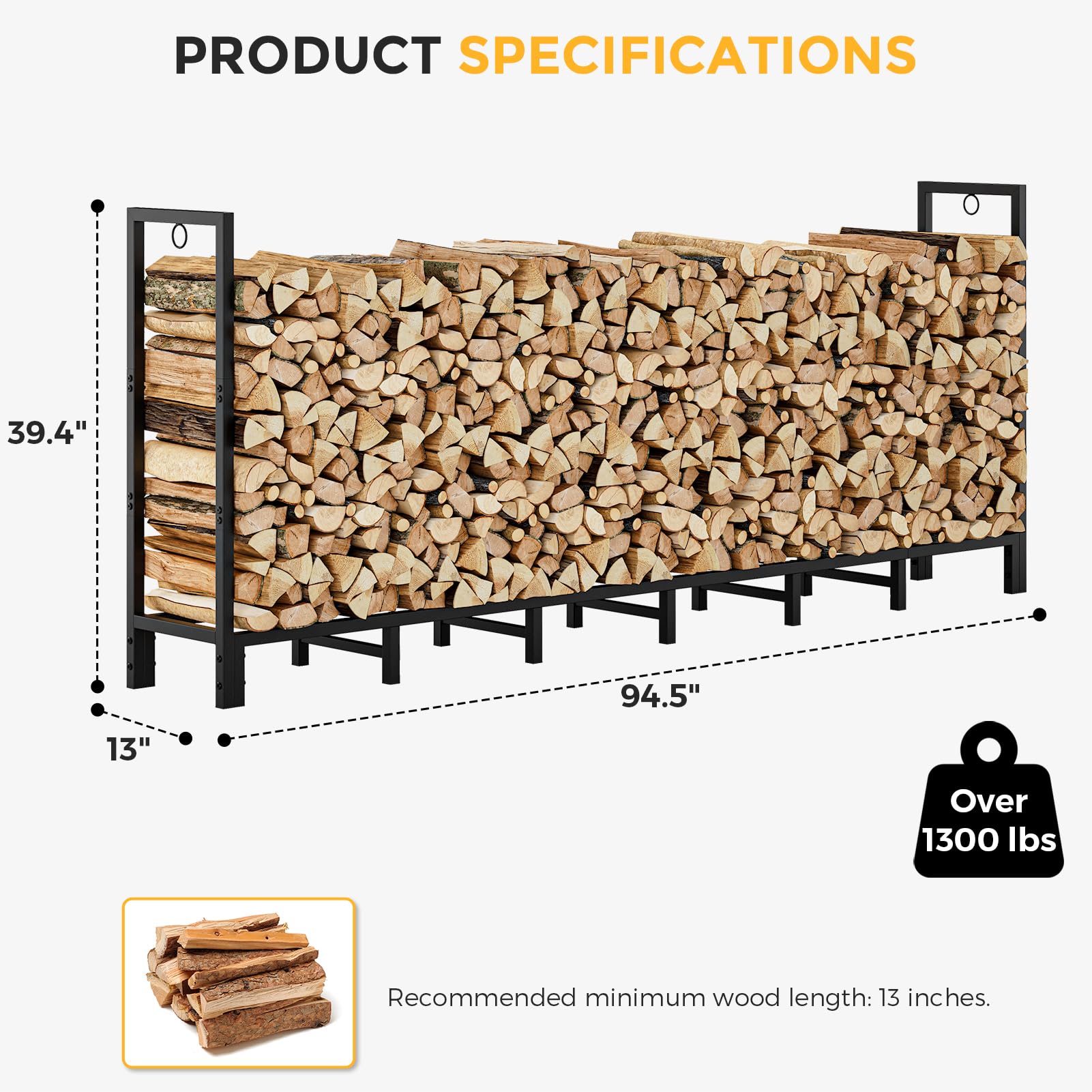 Snapklik.com : Firewood Rack Outdoor 8FT, Heavy Duty Firewood Holder ...