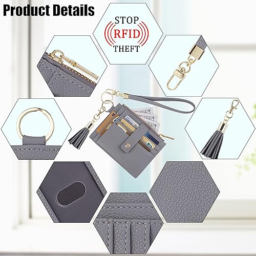 Miniatura 3 de Cartera con llavero para mujer, delgada, con bloqueo Rfid, tarjetero para tarjetas de crédito, cartera de identificación con cremallera, cartera