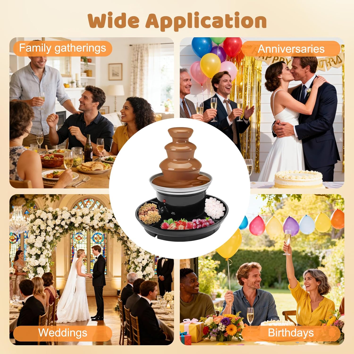 3-Tier Chocolate Fondue Fountain, 40W 1Lbs Capacity Stainless Steel Electric Chocolate Fondue Machine Fruit Plate Party Fountain w/5PCS Forks&Rotating Spiral Rod for Birthday Wedding Easter