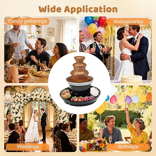 Vista 8 de Fuente de fondue de chocolate, fuente de fiesta de 3 niveles de 40 W, motor de calefacción de fuente de acero inoxidable, derretidor de chocolate