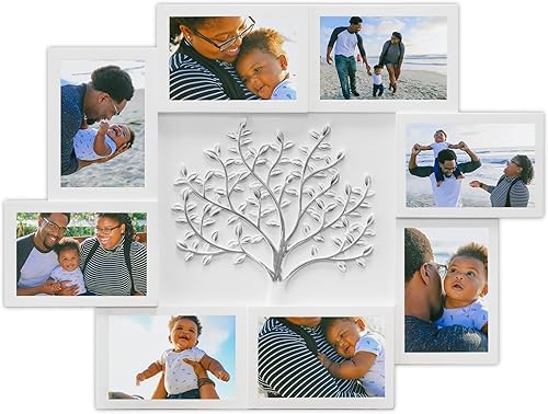 Vista 32 de J.M.Deco Marcos de fotos de collage de 8 aperturas para decoración de pared, marco de fotos de 4 x 6 pulgadas con decoración de árbol, marco