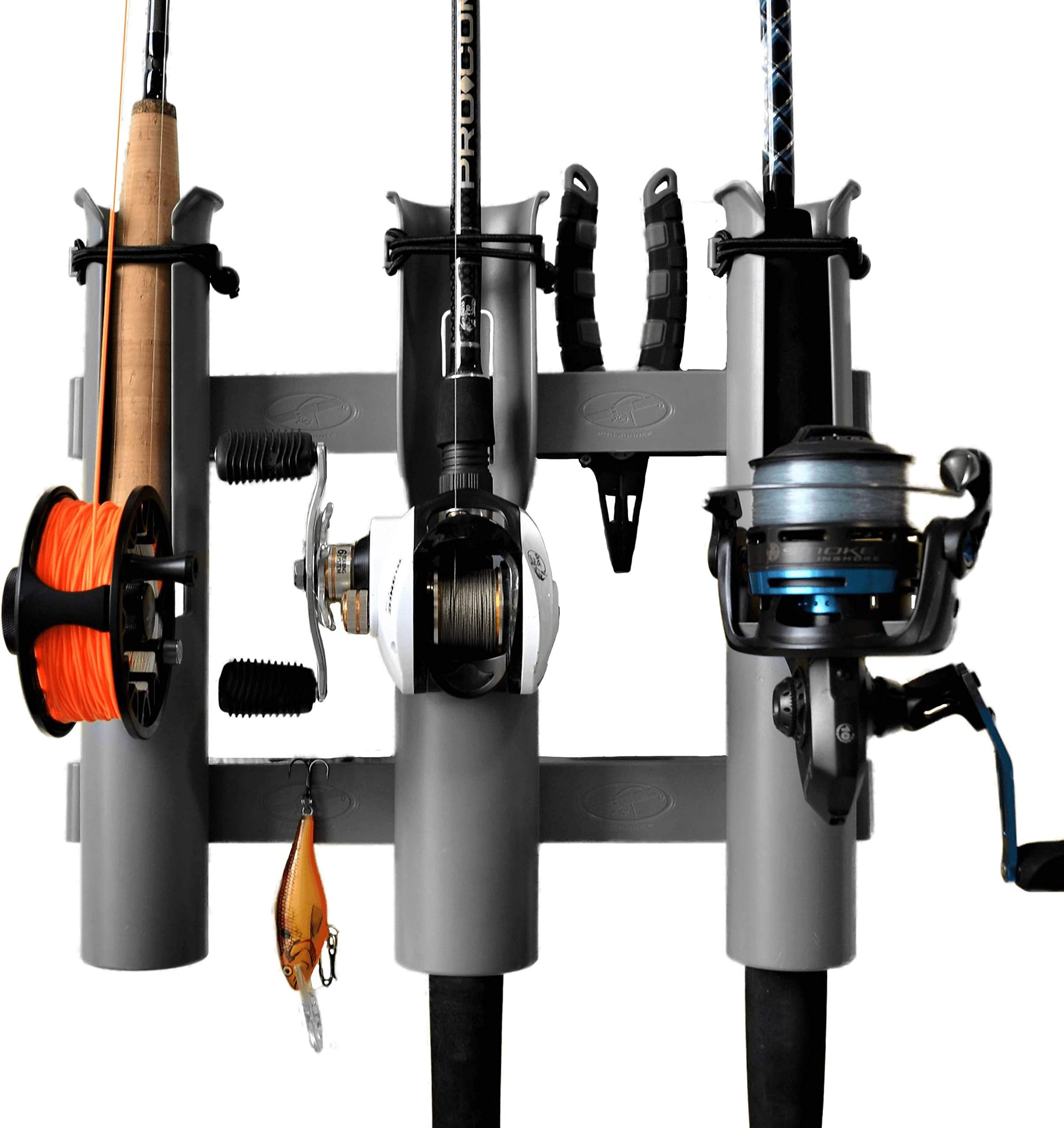 Rod-Runner Tri-Mount 3 Rod Rack Combo | Gray | 3 Fishing Rod Holder Rack