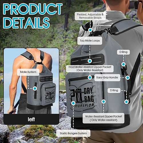 Miniatura 6 de Bolsa seca impermeable, 5L10L20L30L Roll Top Dry Bag Mochila con funda impermeable para teléfono para natación, kayak