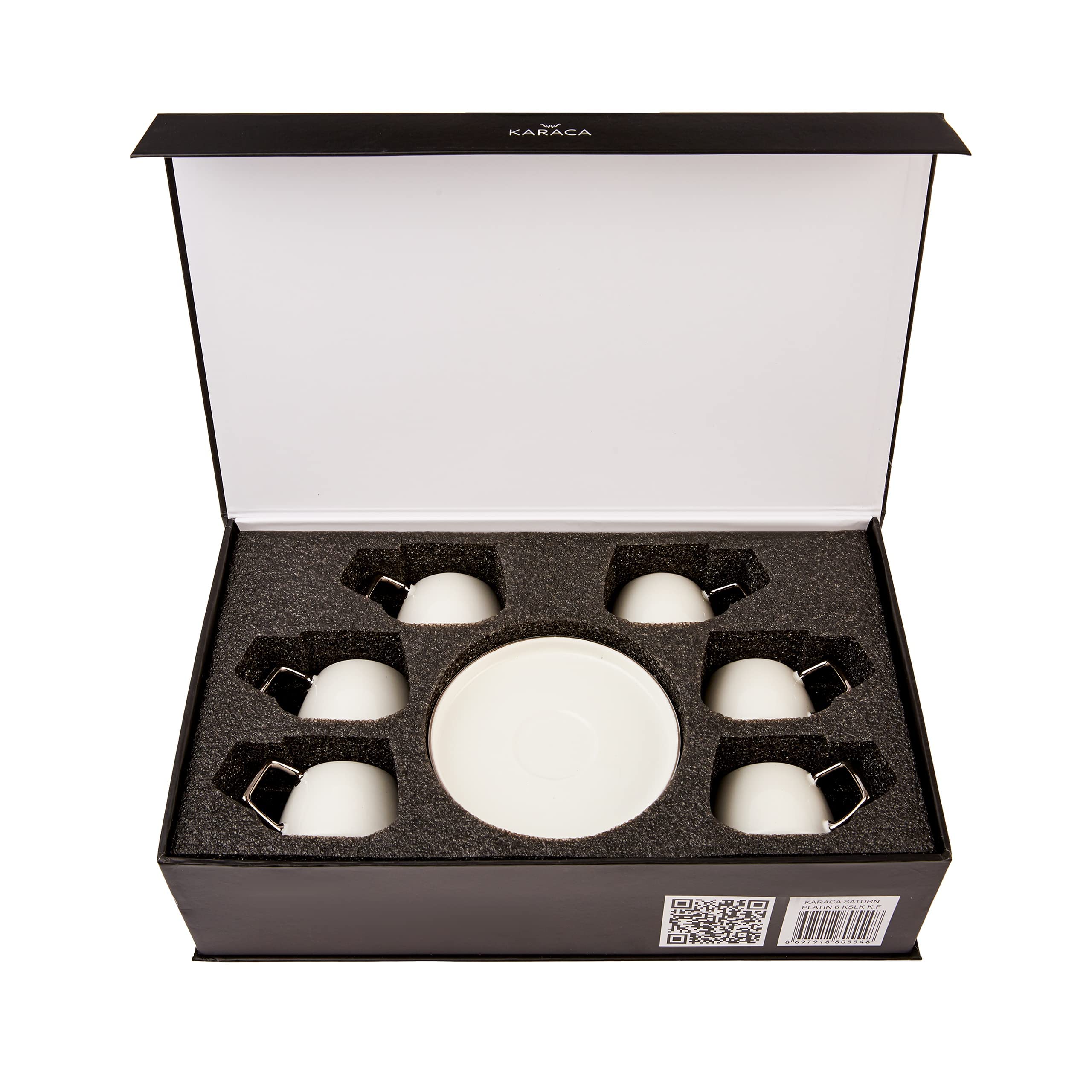 Karaca - Servizio da tè Saturn per 6 persone, 90 ml, in porcellana, per caffè, tè, latte, caffè turco tradizionale, espresso