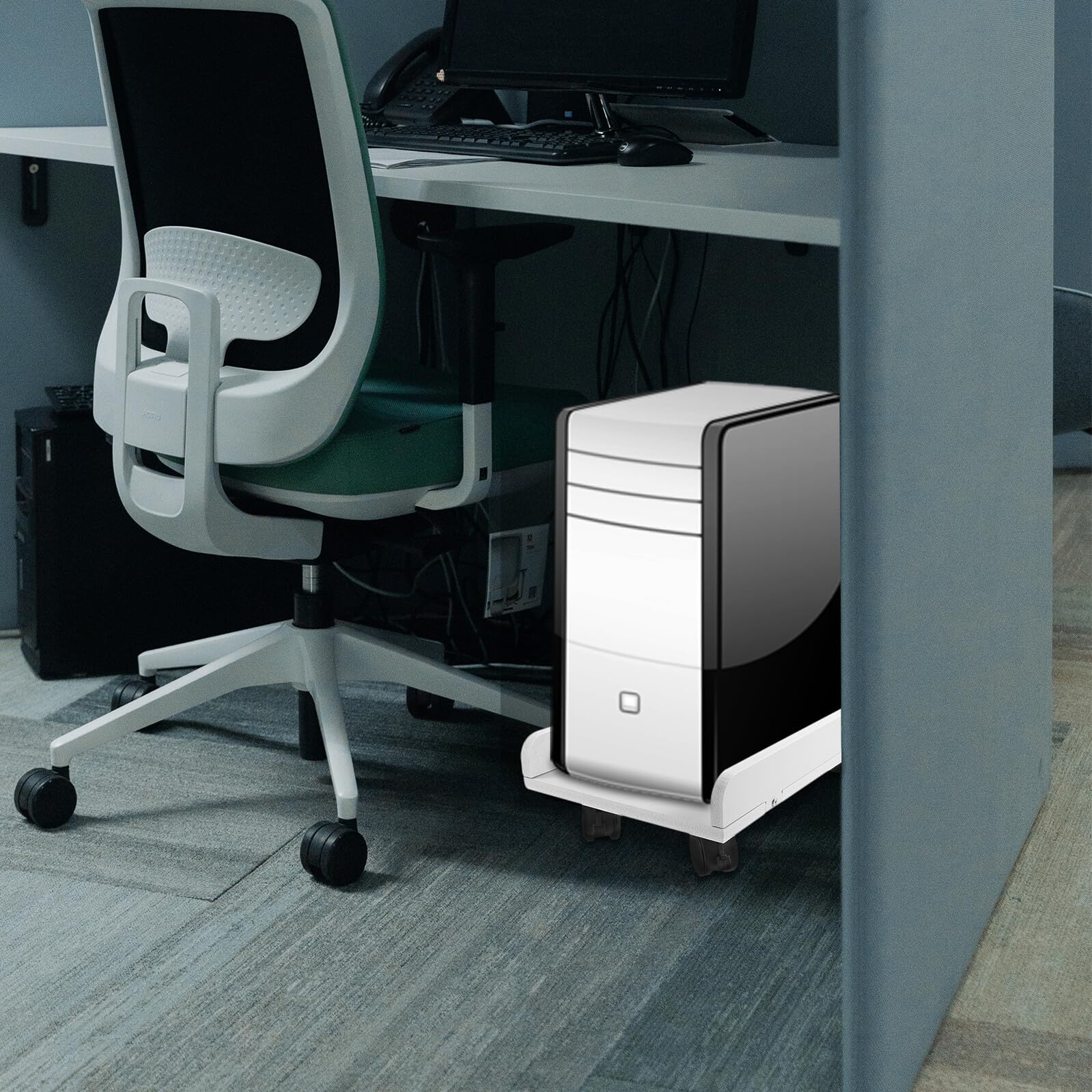 Cabilock Soporte de Piso para Caja de Ordenador Blanco con Ruedas, Resistente Gran Capacidad de Carga para Escritorio de Oficina