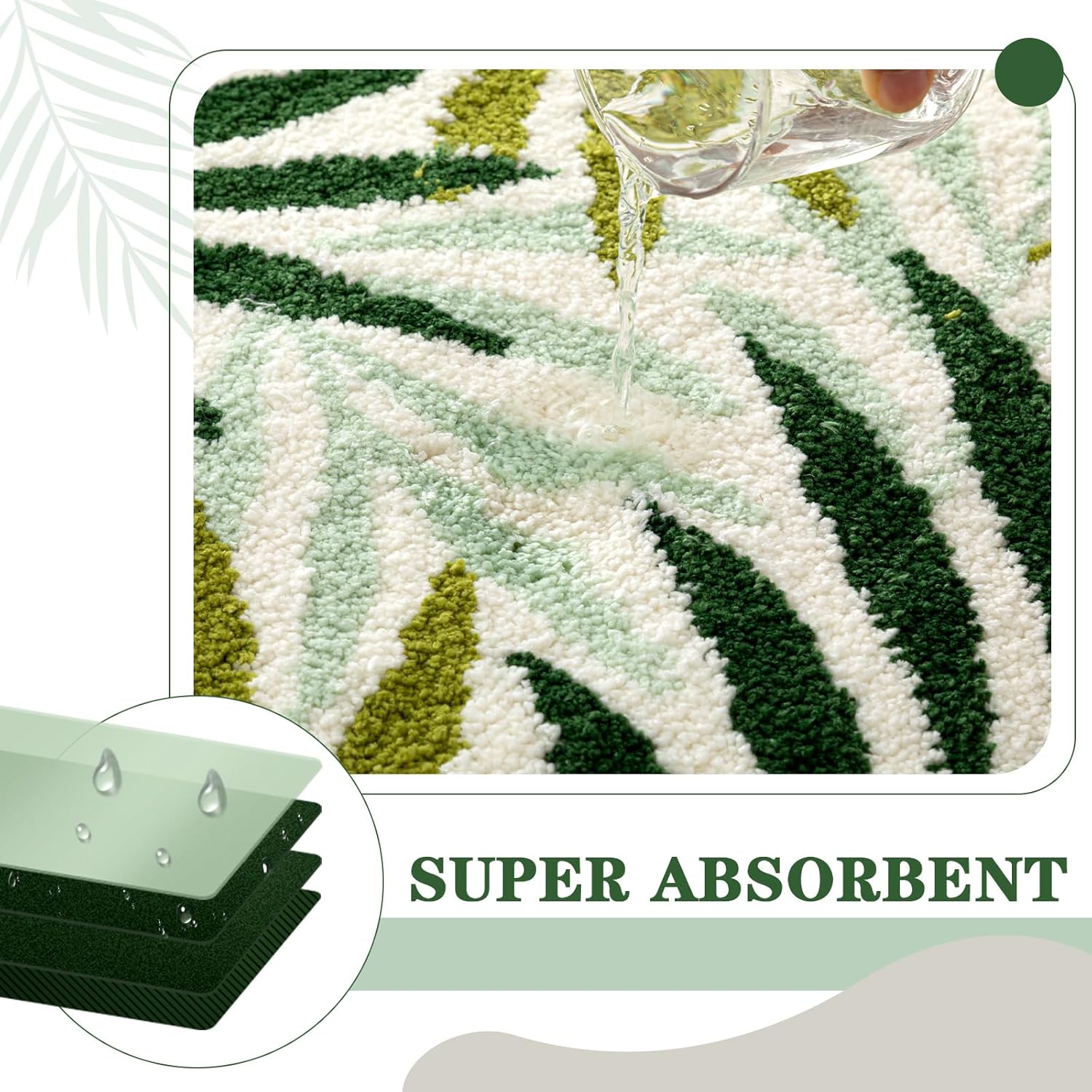 Tinideya Bathroom Rugs Sets 3 Piece, Non Slip Water Absorbent Plush Leaf Bathroom Rugs and Adjustable Toilet Seat Covers Decorative Mats for Bedroom Living Room - Image 3