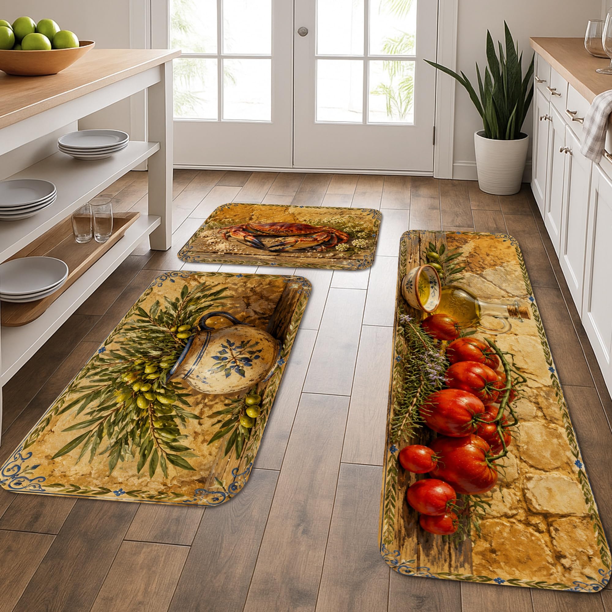 Tapis de cuisine lavable lot de 3 protection confort du sol rustique antifatigue pour évier