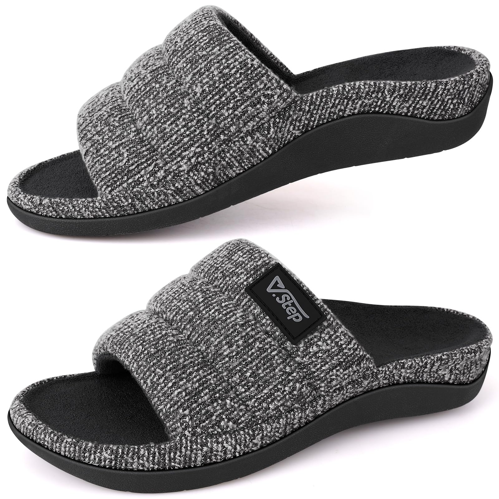 V.Step Orthopedic Slippers with Arch Support for Women Men, Orthotic Bedroom Slippers Slides for Plantar Fasciitis,Open Toe Slip on House Shoes Indoor