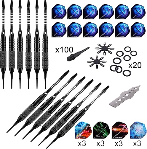 Miniatura 24 de WIN.MAX Juego de dardos de punta de plástico – Juego de dardos de punta suave – 12 piezas de 0.63 oz con 100 puntas de dardos adicionales, 12