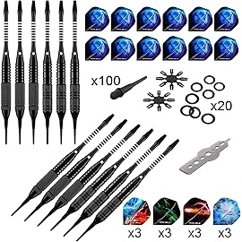 WIN.MAX Darts Plastic Tip - Soft Tip Darts Set - 12 Pcs 18 Gram with 100 Extra Dart Tips 12 Flights Flight Protectors and Wrench for Electronic Dart Board