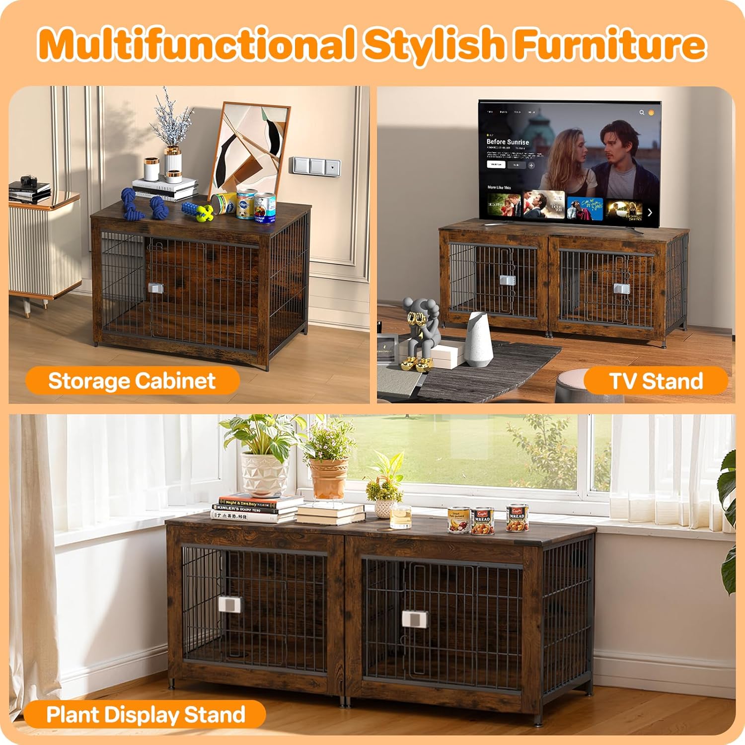 Furniture Style Dog Crate, 27" Wooden Dog Kennel End Table with Solid Top, Indoor Pet Crate House with Secure Slide Lock, Modern Dog Cage Furniture for Small & Medium Dogs, Aged Black