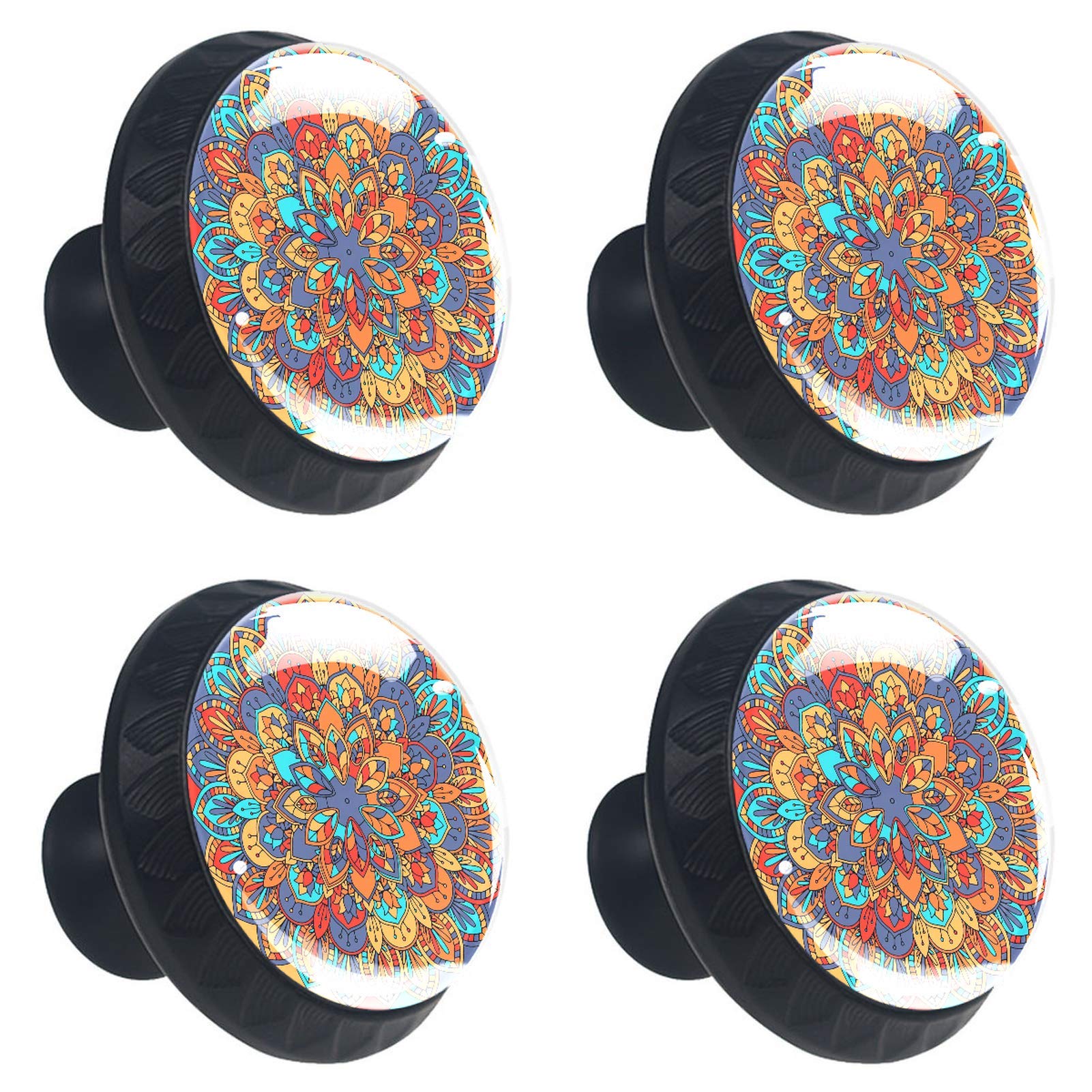 Boutons de tiroir en verre mandala de haute finition pour placard