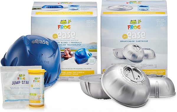 FROG @Ease Floating System for Hot Tubs - Quick & Easy Self-Regulating Hot Tub Sanitizer - Hot Tub Maintenance System with Sanitizing Minerals & SmartChlor Technology - 4 Month Bundle