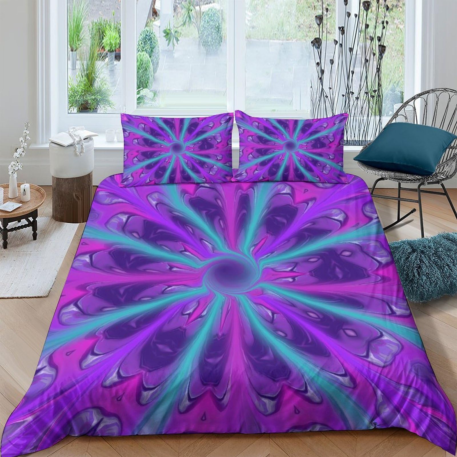Ctjqhvkz Style-6 3D Printed Psychedelic Purple Mandala Fitted Sheet Microfiber Soft Breathable Abstract Mattress Cover For Bedroom Dorm Decor Single（135X200cm）