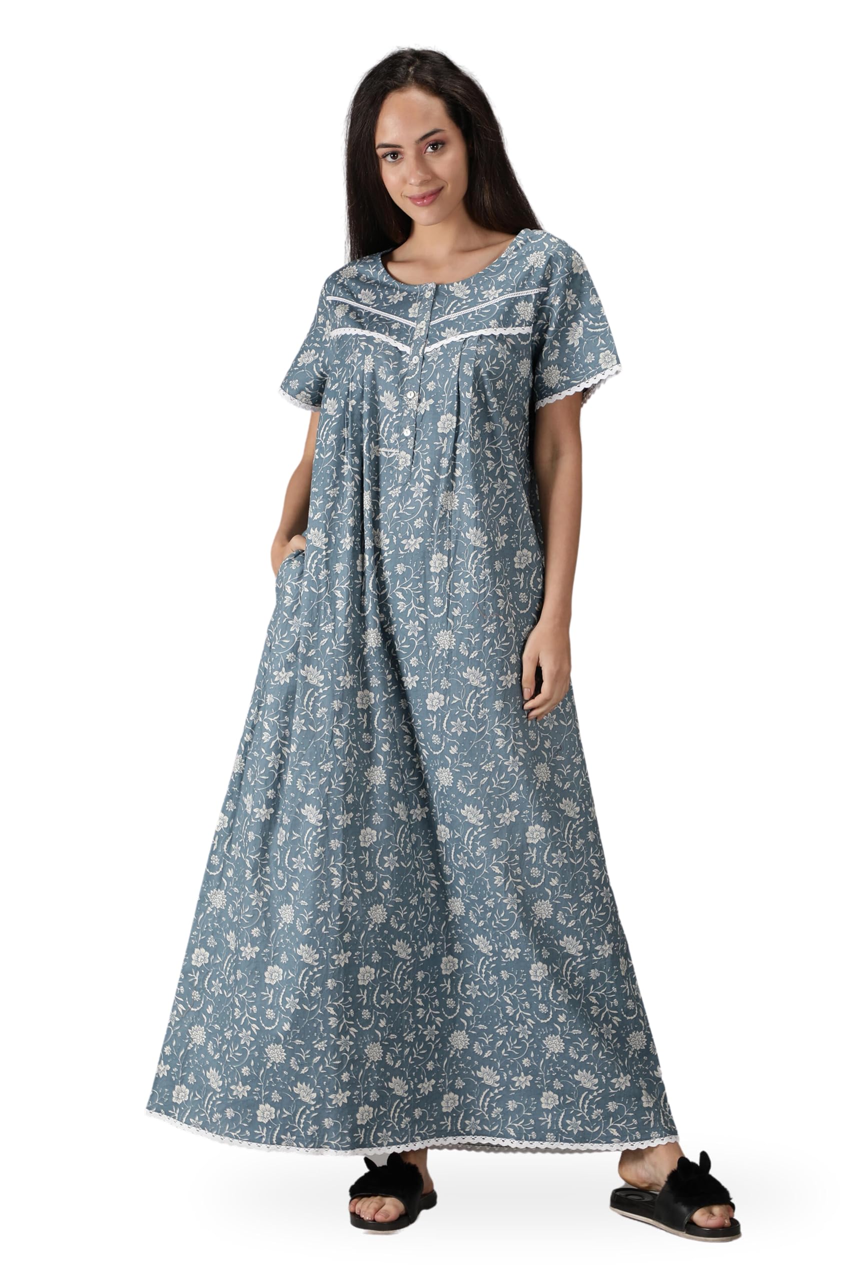 nihsamah Cotton Nighty for Women — Printed Stylish Night Gown, Comfortable Sleepwear Long Nightwear, Maxi-picture-11
