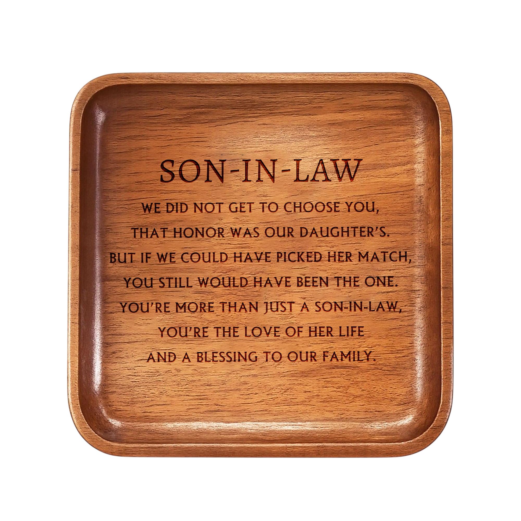 Soporte para anillos de madera, regalo para yerno, regalo de novio de la madre de la novia, regalo SIL, regalos de boda para yerno, plato grabado para anillos