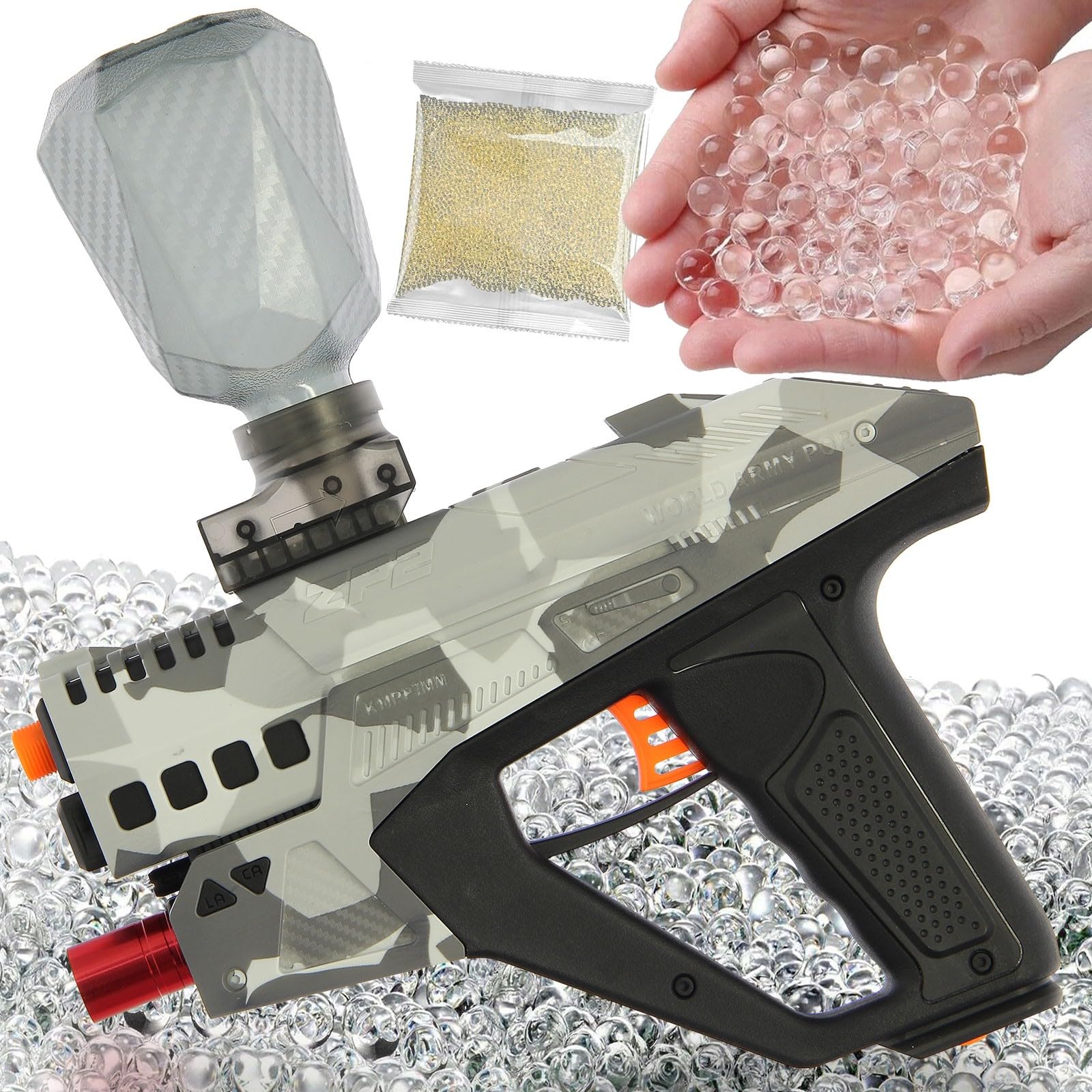 Electric Gel Ball Blaster – High-Speed Water Bullet Splatter with Shot Counter & Torch, Large Ammo Capacity, 20m Range, Single or Full-Auto Mode + 10,000 Rounds, Outdoor Fun, Ages 14+