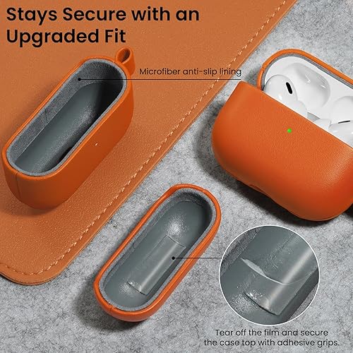 Miniatura 6 de ORNARTO Compatible con AirPods Pro 2, funda protectora completa de cuero con mosquetón, para Airpods Pro de 2  1 generación (20222019), LED frontal