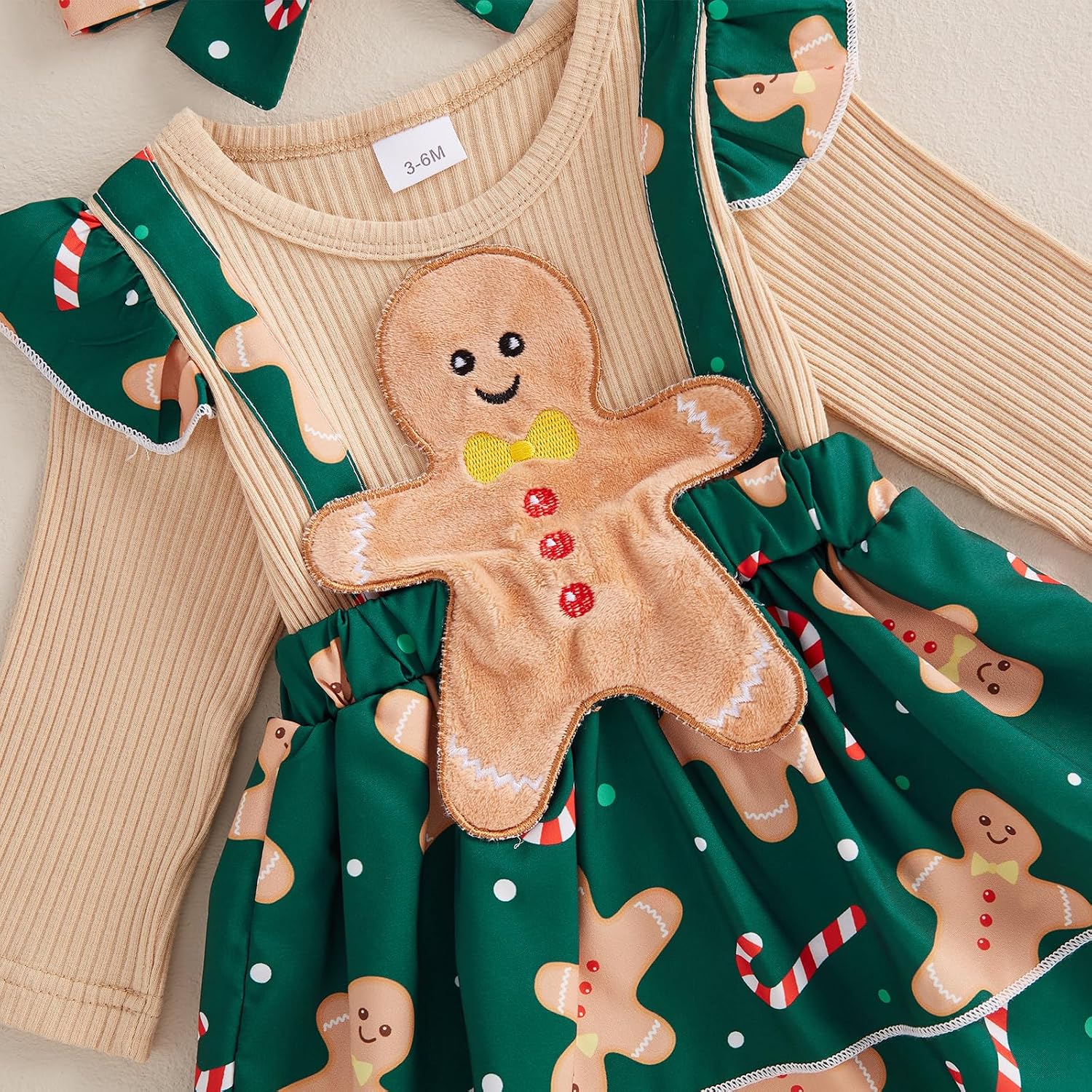 My First Christmas Newborn Baby Girl Outfit Infant Long Sleeve Ruffle Romper Dress+Headband Fall Winter Xmas Clothes