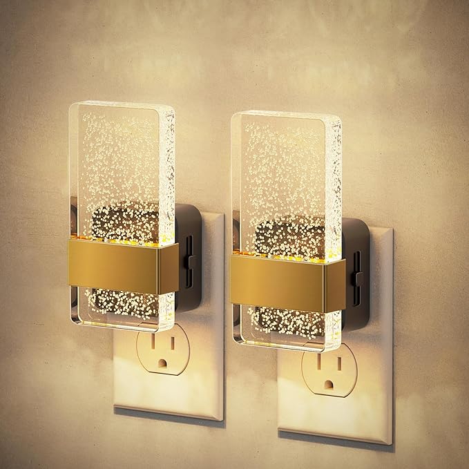 JandCase Night Lights Plug into Wall, Dusk to Dawn Sensor, 3000K Soft White LED, Acrylic Bubble Design, 0-100lm Adjustable Brightness, 2-Pack for Bedroom, Bathroom, Living Room, Hallway