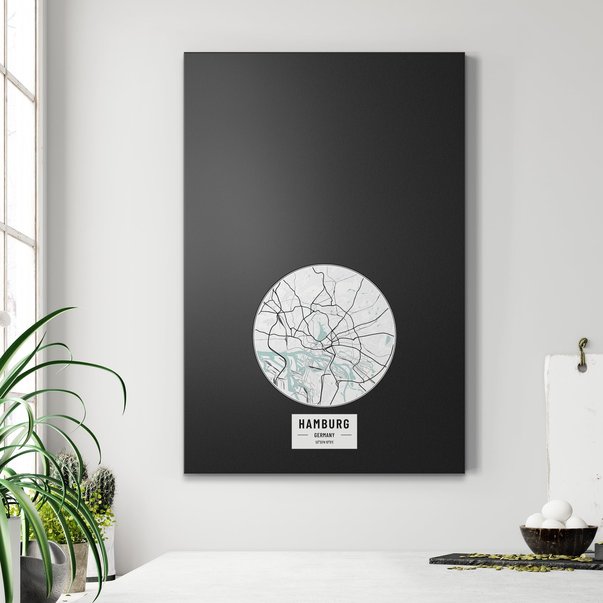 DEQORI Magnetyczna tablica do pisania kredą z nadrukiem UV | motyw "mapa miasta Hamburg" | wzór prostokątny 60 x 90 cm | metalowa tablica kredowa do pisania – dekoracja ścienna do kuchni, korytarza