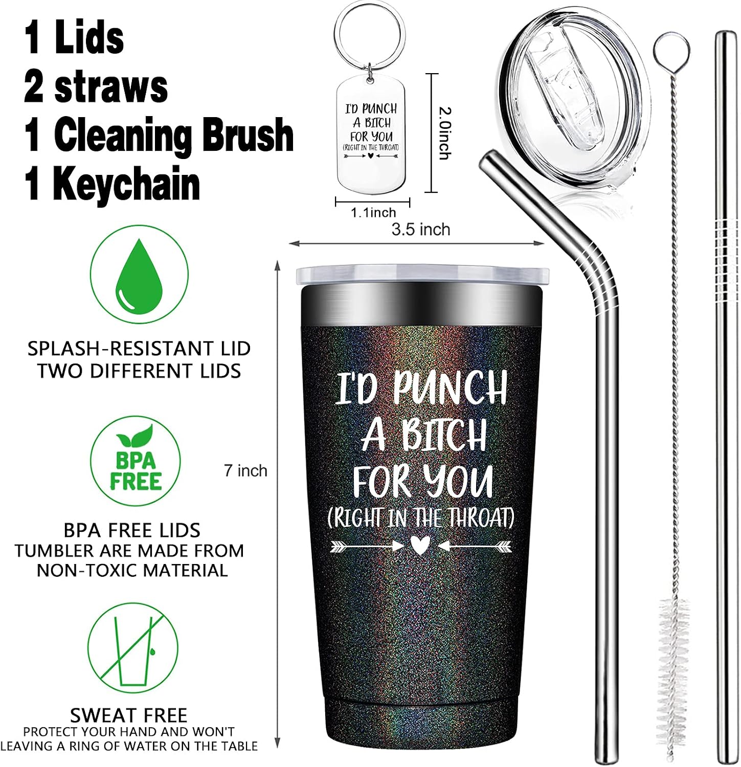BIRGILT I'd Punch A B for You Gifts - Best Friend Friendship Birthday Gifts for Women - Sister Gift - Christmas Valentines Day Gift for Mom, Grandma, Wife, Girlfriend - 20oz Funny Tumbler for Her image 2