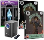 HoliScapes® USB Projector Kit - Spectral Pirates Cove plus Phantoms & Wraiths on USB + Projector + 5.5 ft x 9 ft Large Gray Holographic Screen for Halloween Projection