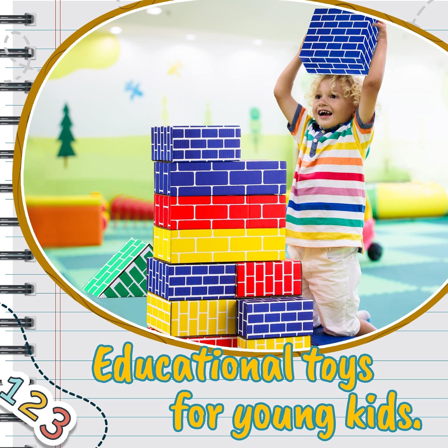 Junkin 48 bloques de construccion de carton extragruesos bloques de carton gigantes bloques de