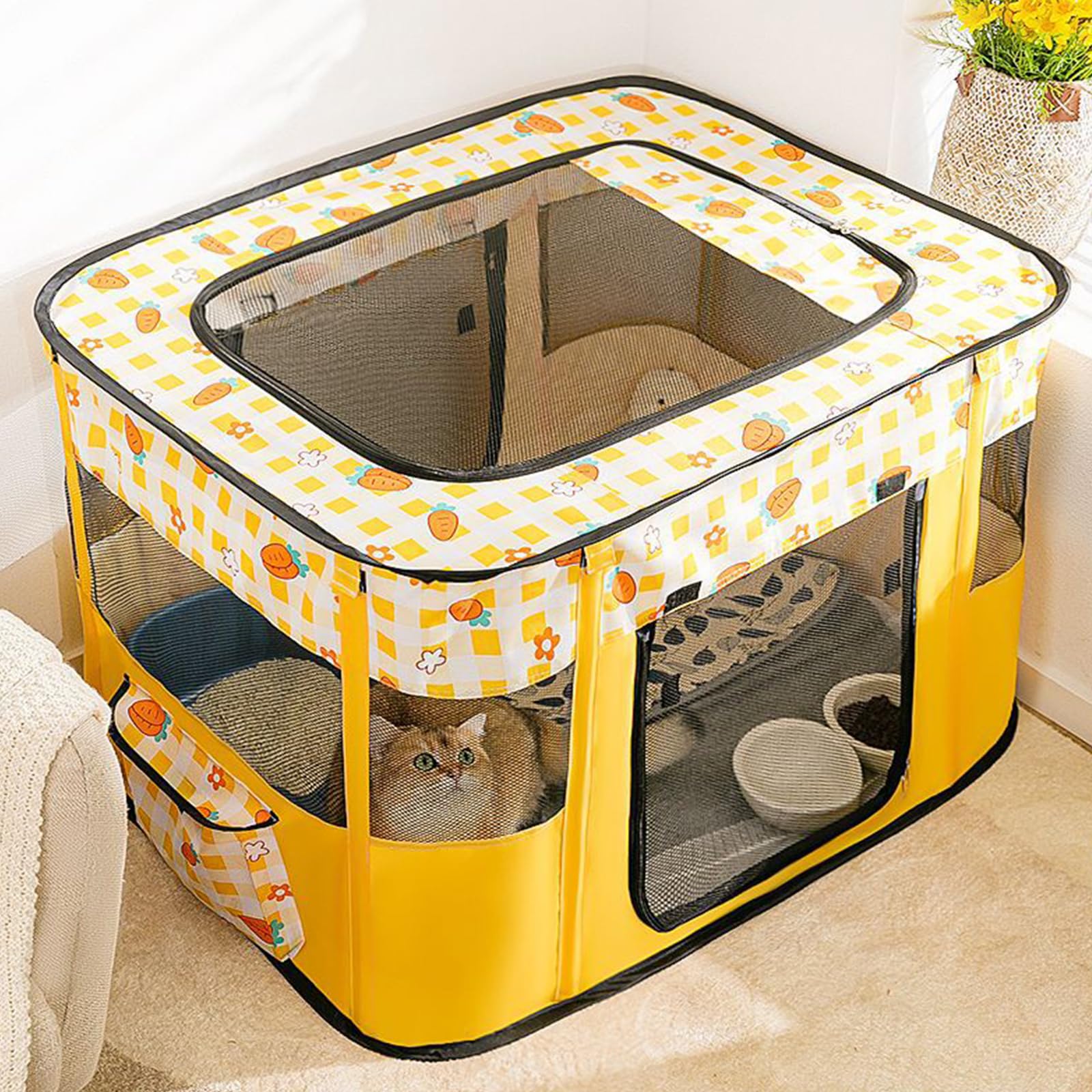 Mascota con puerta y techo para perros pequeños, corral de ejercicio para gatos, sala de parto para gatos de interior y otros pequeños