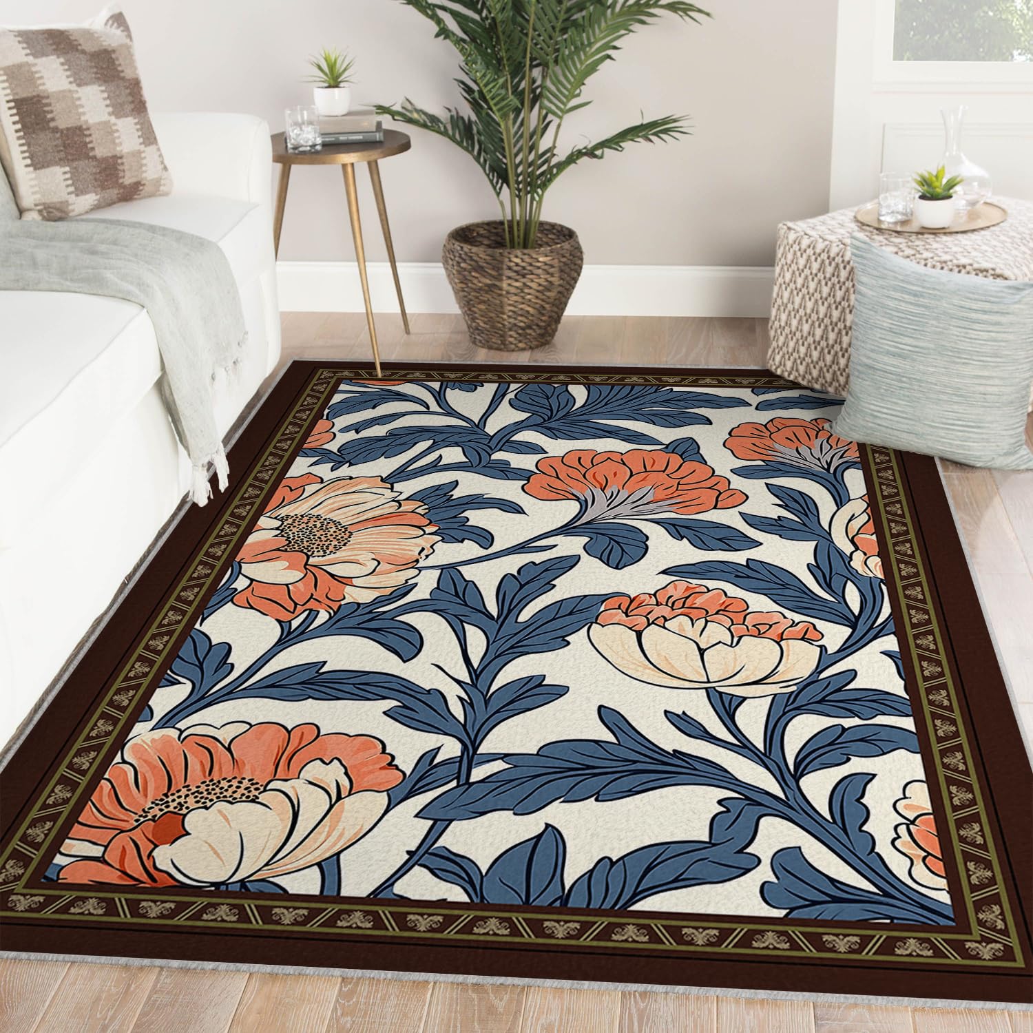 Dywan w stylu vintage, boho, do sypialni, 150 x 210 cm, nadaje się do prania, miękki, ultracienki, antypoślizgowy dywan z niskim runem, do pokoju gościnnego w biurze