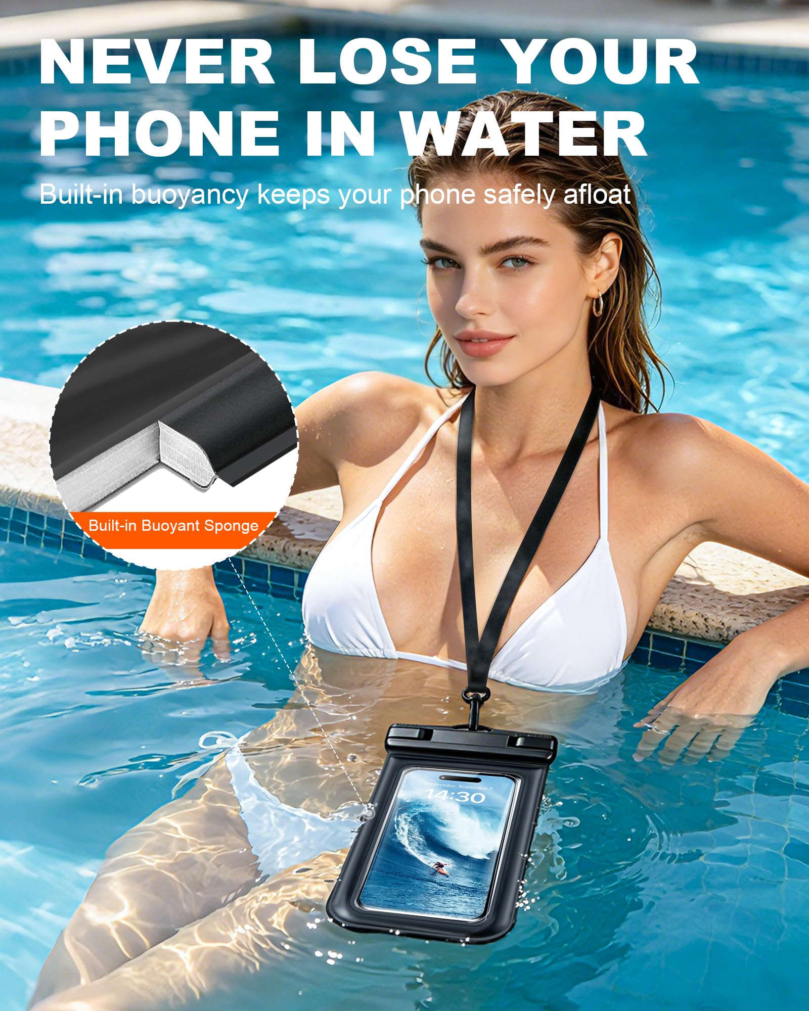 Wodoszczelna pływająca torba na smartfon, zestaw 2 szt. IPX8 wodoodporna torba na plażę do pływania w basenie, wodoodporna obudowa do iPhone 17 16 15 14 Pro Max Samsung S26 S25 S24, do 7 cali