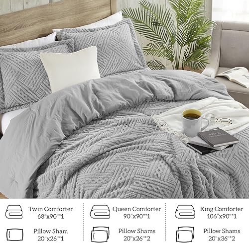 Miniatura 4 de Homelike Moment Juego de edredón de forro polar tamaño King, 3 piezas, edredón suave y esponjoso, edredón de cama grueso y cálido con 2 fundas de