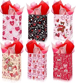 36pcs Valentineâ€™s Day Gift Bags with 48 sheet Red Pink Tissue Paper, Goodie Bags, Valentine Candy Bags, Gift Bags for Lover, Treat Bags for Boyfriend, Girlfriend, Birthday Party Decor