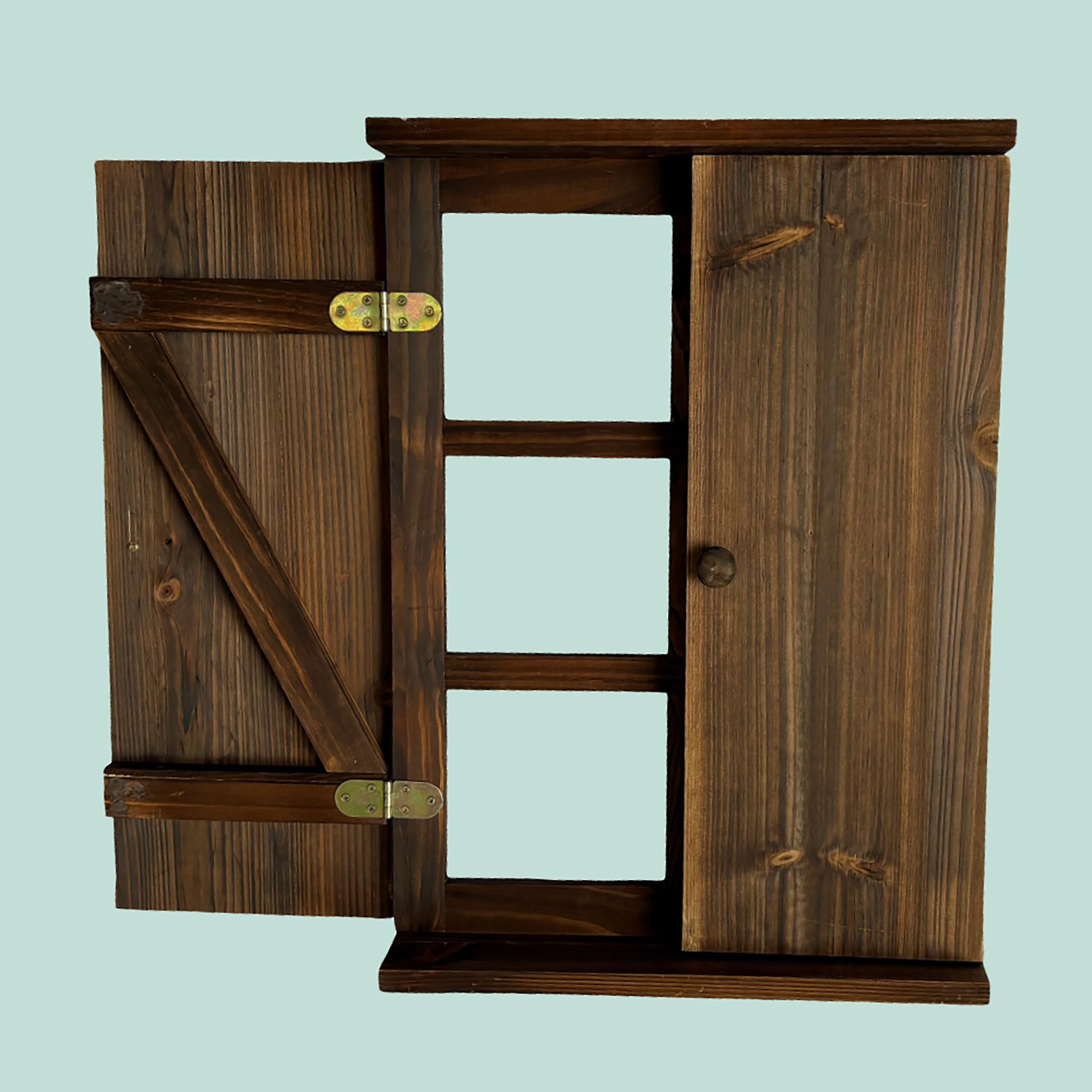 Relaxdays Ventana Decorativa rústica con contraventanas, Madera carbonizada, repisa, 63 x 45 cm, marrón