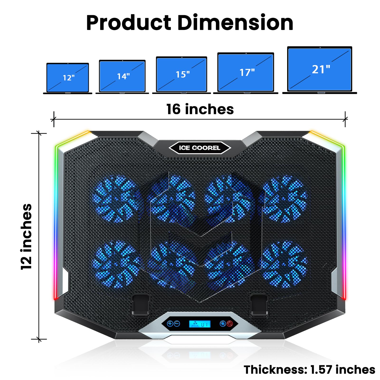 Laptop-Kühlpad mit 8 Kühlventilatoren, Kühlkissen für Gaming-Laptop-Lüfter 30,5-43,9 cm, Laptop-Kühlerständer mit 5 höhenverstellbaren Notebook-Kühler-Pads mit 2 USB-Anschlüssen