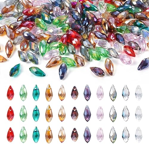Craftdady 220 cuentas de cristal facetado en forma de lágrima de color AB Briolette, cuentas de cristal checo, cuentas espaciadoras de gota de agua