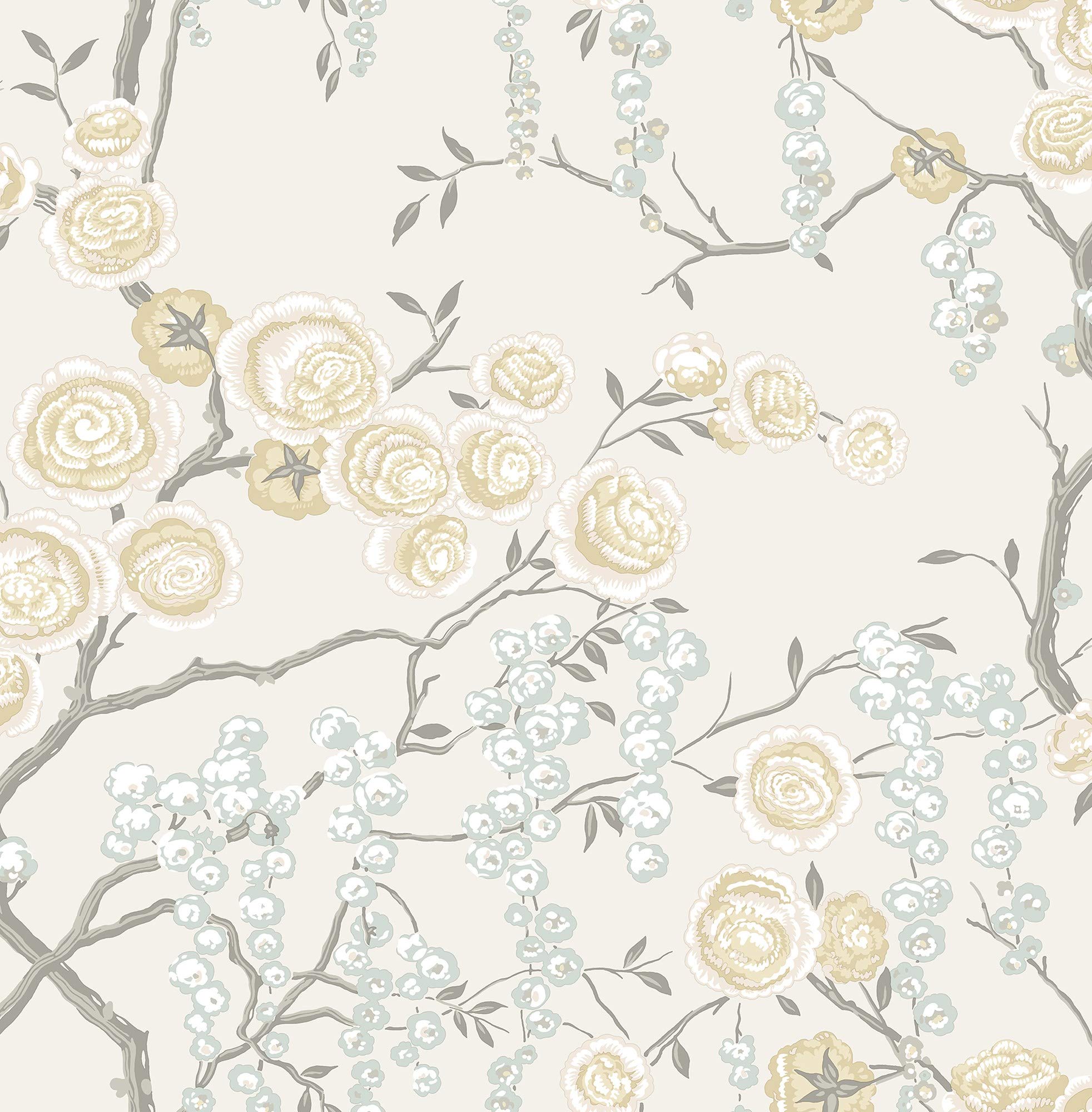 A-Street Prints Citrine Peony Tree Wallpaper, Aqua