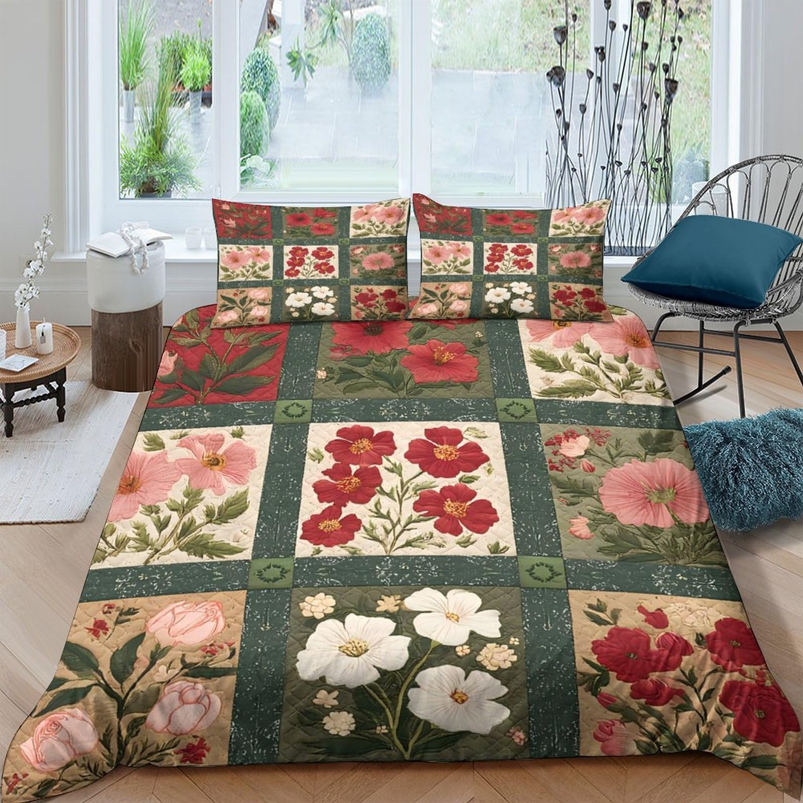 Housse de couette motif floral vintage 3D parure de lit simple microfibre