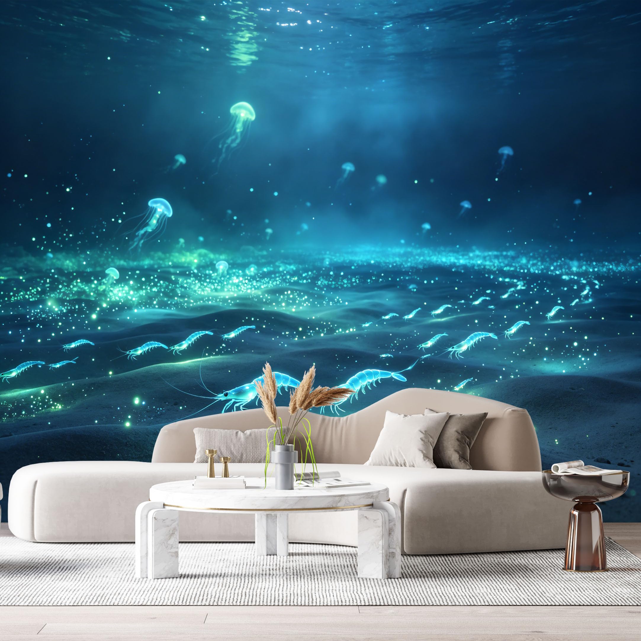 Custom Size Wall Murals Ocean Marine Bioluminescent Jellyfish Shrimp 3D SelfAdhesiveWall Fabric Removable Wallpaper Wall Decor for Living Room Bedroom Bathroom